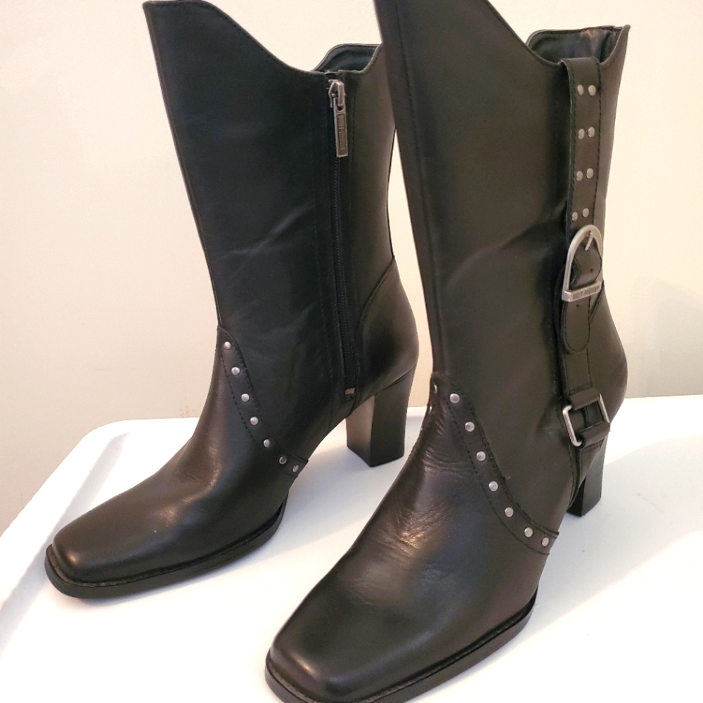 Harley Davidson Black Leather Women's Heel Boots